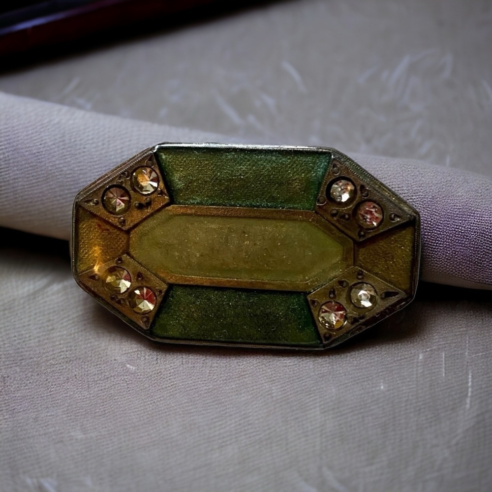 Green Vintage Designer Multi-media Faux Diamond BROOCH